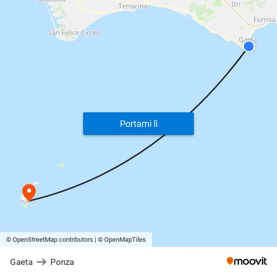 Gaeta to Ponza map