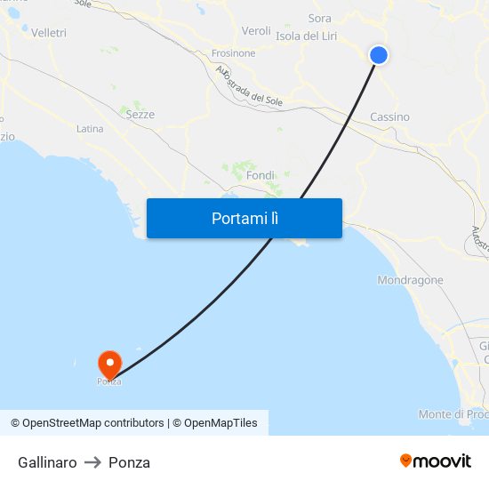 Gallinaro to Ponza map