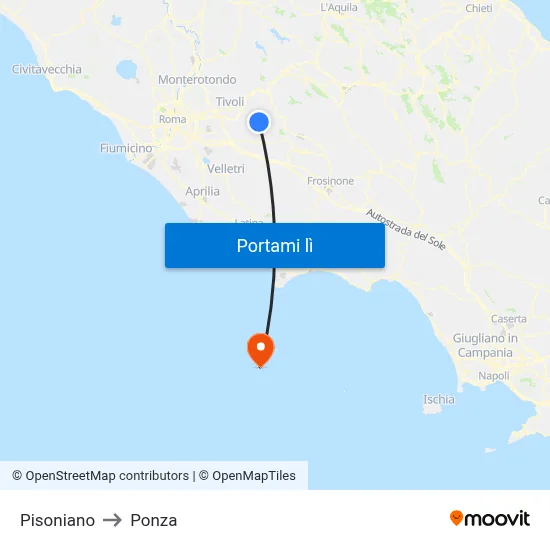 Pisoniano to Ponza map