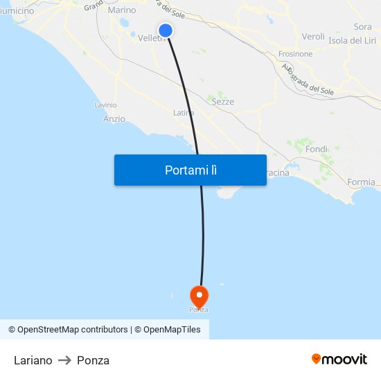 Lariano to Ponza map