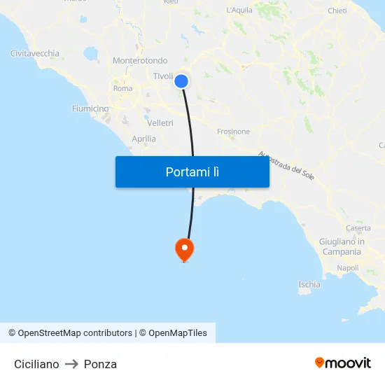 Ciciliano to Ponza map