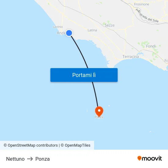 Nettuno to Ponza map