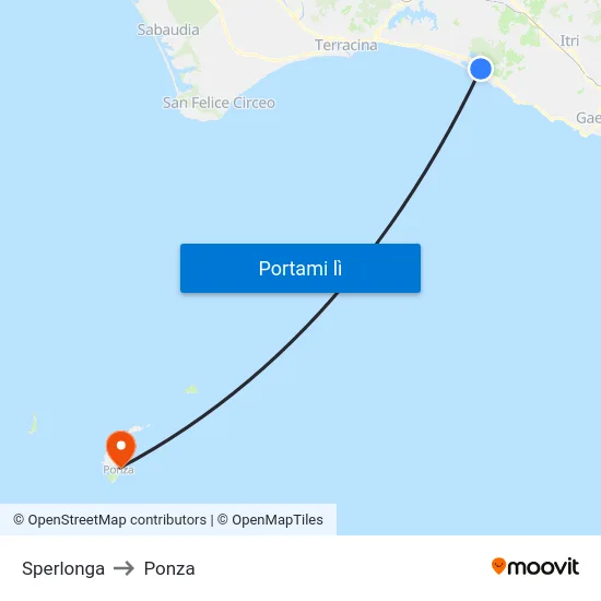 Sperlonga to Ponza map
