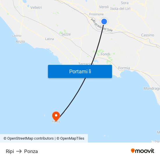 Ripi to Ponza map