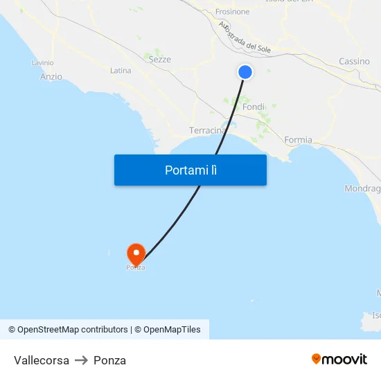 Vallecorsa to Ponza map