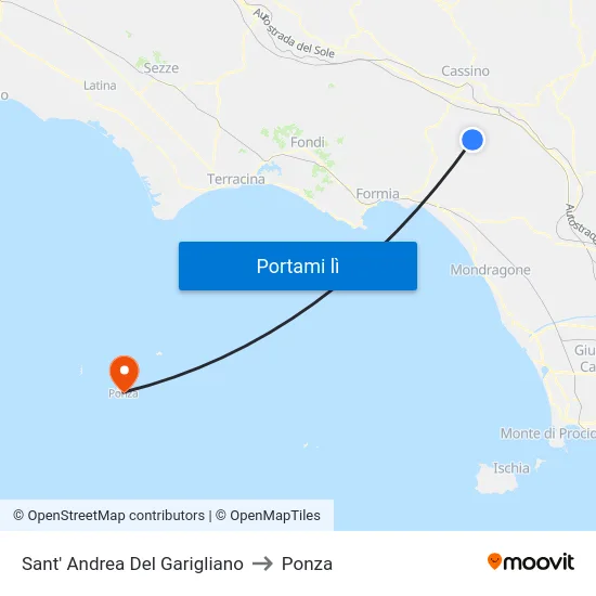 Sant' Andrea Del Garigliano to Ponza map