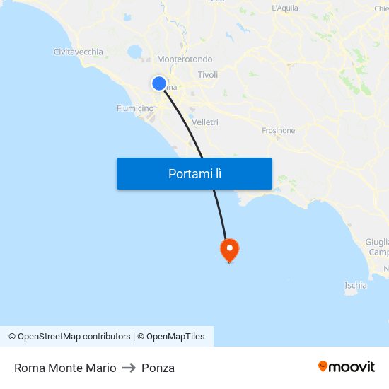 Roma Monte Mario to Ponza map