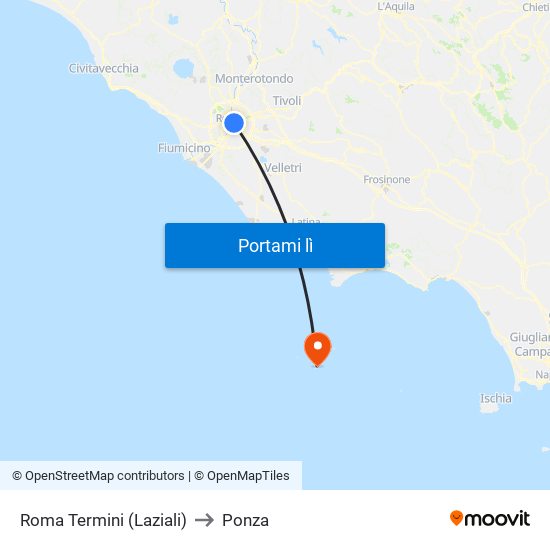 Roma Termini (Laziali) to Ponza map