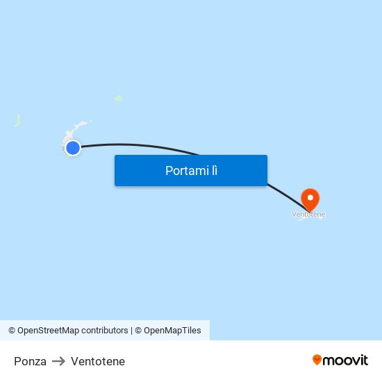 Ponza to Ventotene map