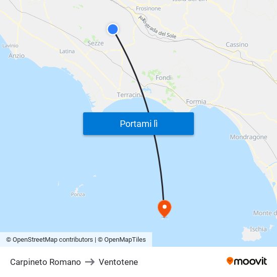Carpineto Romano to Ventotene map