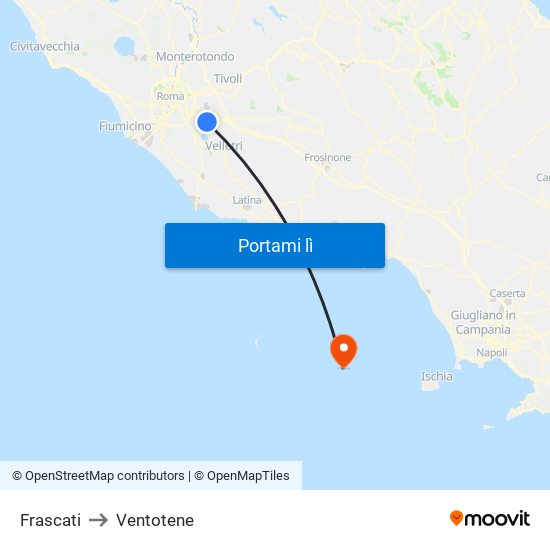 Frascati to Ventotene map
