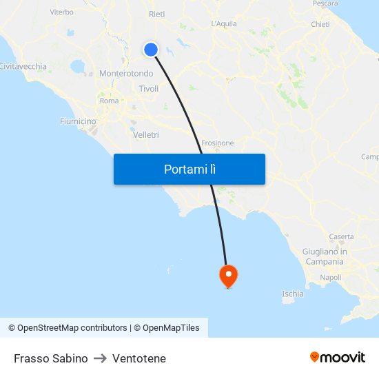 Frasso Sabino to Ventotene map