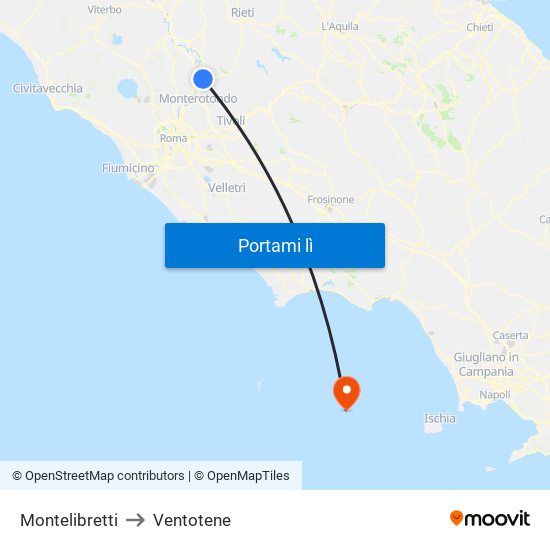 Montelibretti to Ventotene map