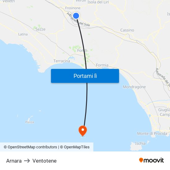 Arnara to Ventotene map