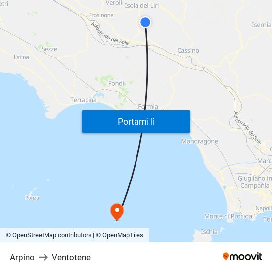 Arpino to Ventotene map