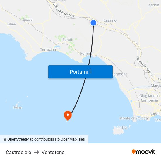 Castrocielo to Ventotene map