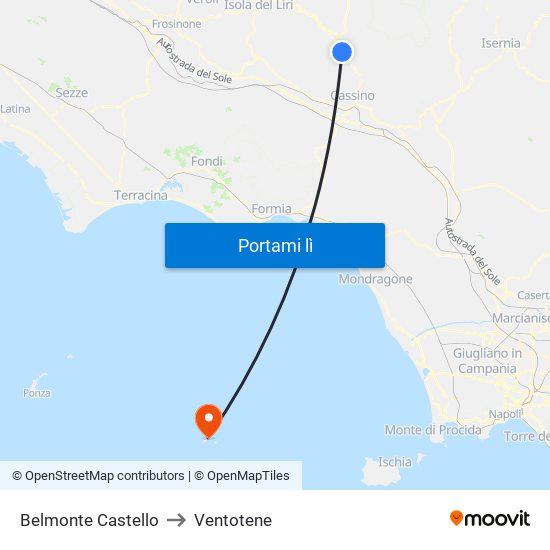 Belmonte Castello to Ventotene map