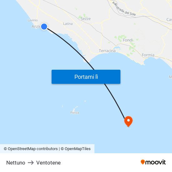 Nettuno to Ventotene map