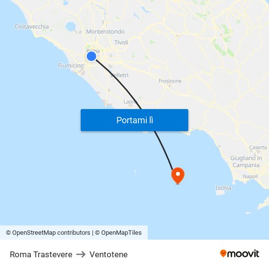 Roma Trastevere to Ventotene map