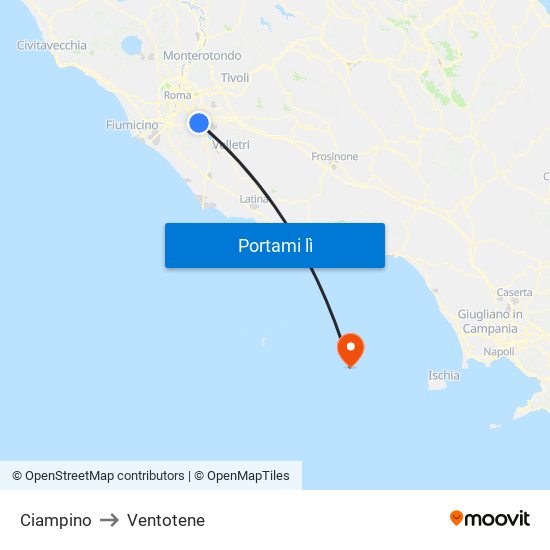 Ciampino to Ventotene map