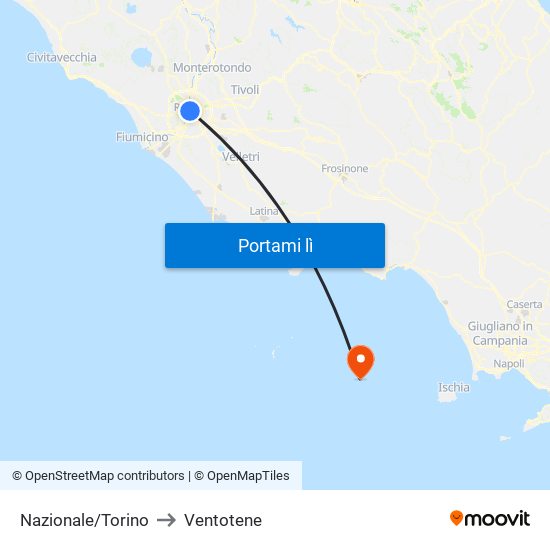Nazionale/Torino to Ventotene map