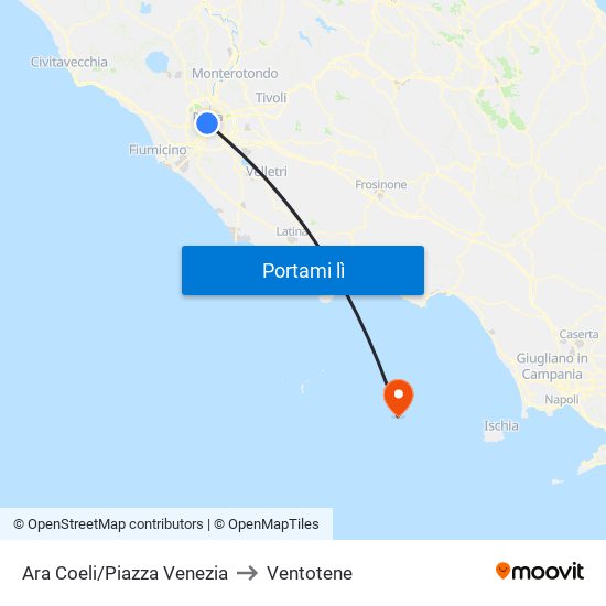Ara Coeli/Piazza Venezia to Ventotene map