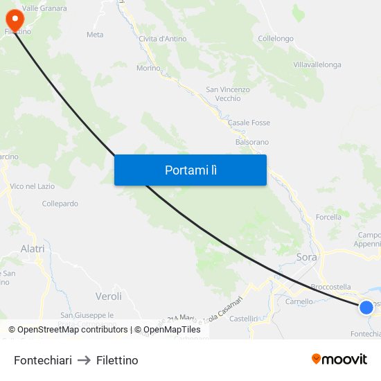 Fontechiari to Filettino map