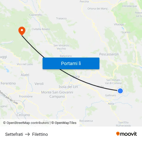 Settefrati to Filettino map