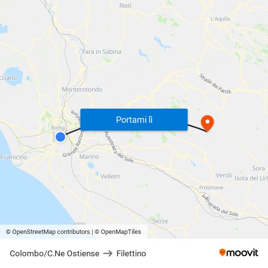 Colombo/C.Ne Ostiense to Filettino map