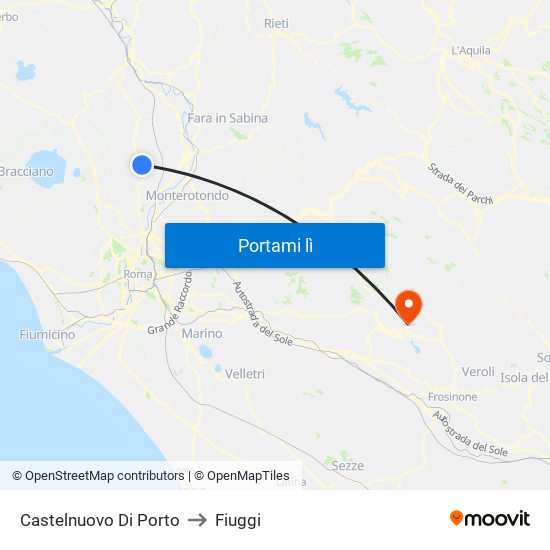 Castelnuovo Di Porto to Fiuggi map