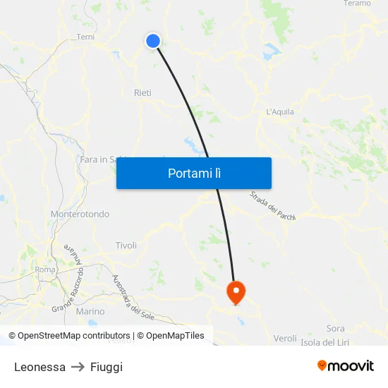 Leonessa to Fiuggi map
