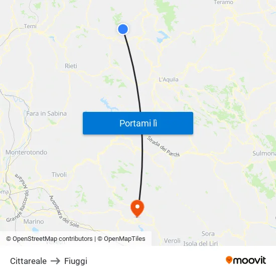 Cittareale to Fiuggi map