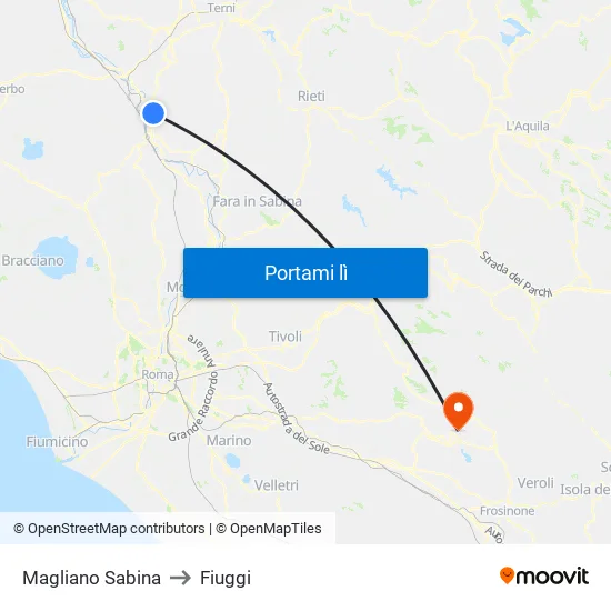 Magliano Sabina to Fiuggi map