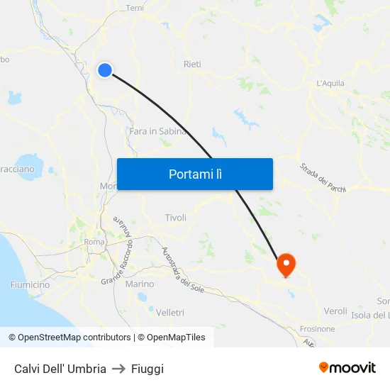 Calvi Dell' Umbria to Fiuggi map