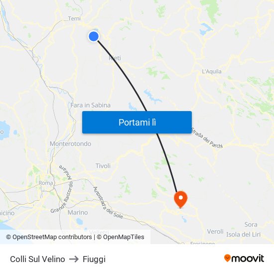 Colli Sul Velino to Fiuggi map