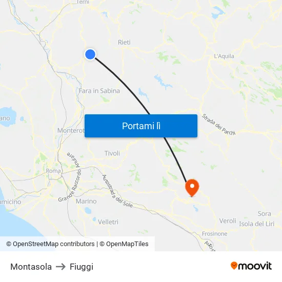 Montasola to Fiuggi map