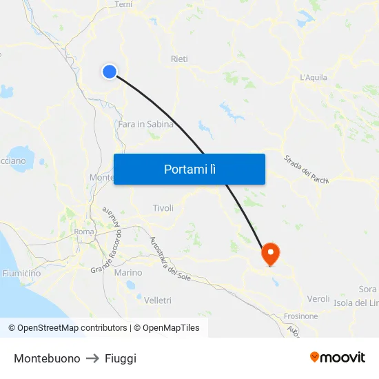 Montebuono to Fiuggi map