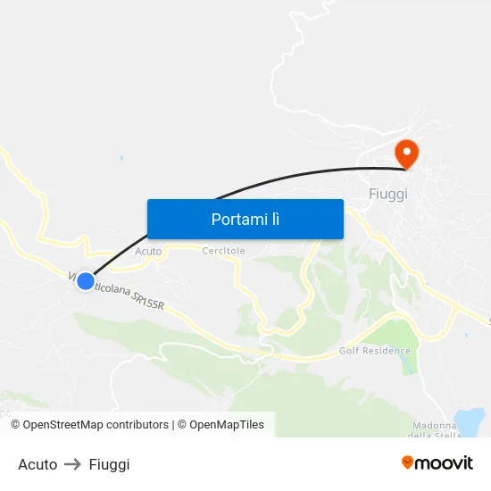 Acuto to Fiuggi map