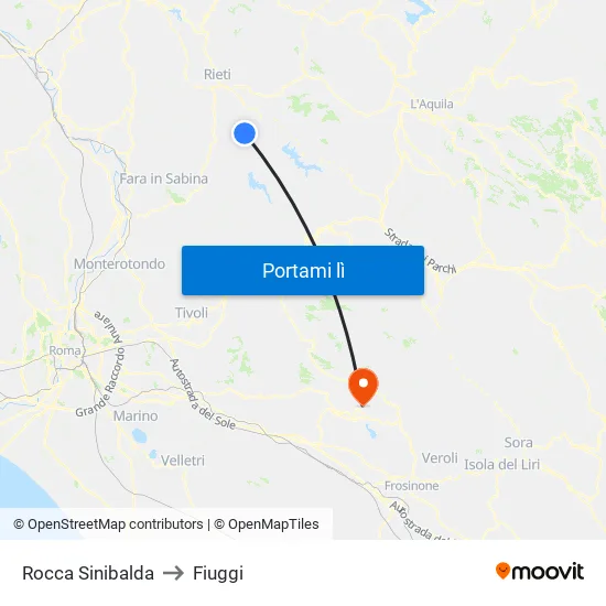 Rocca Sinibalda to Fiuggi map