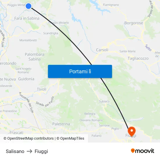 Salisano to Fiuggi map