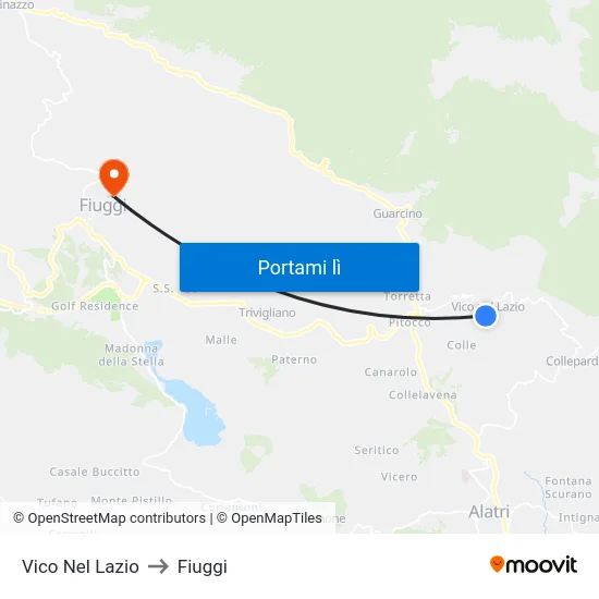 Vico Nel Lazio to Fiuggi map