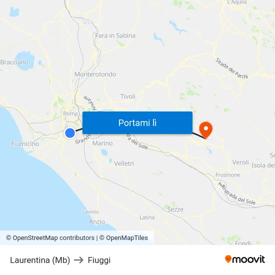 Laurentina (Mb) to Fiuggi map