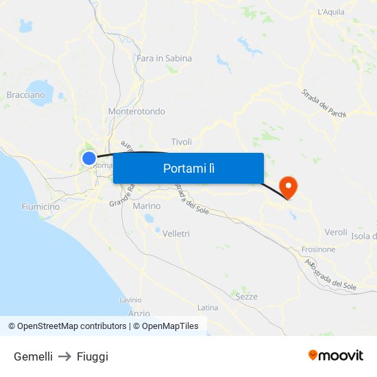 Gemelli to Fiuggi map