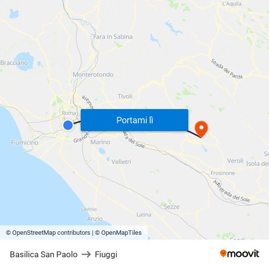 Basilica San Paolo to Fiuggi map