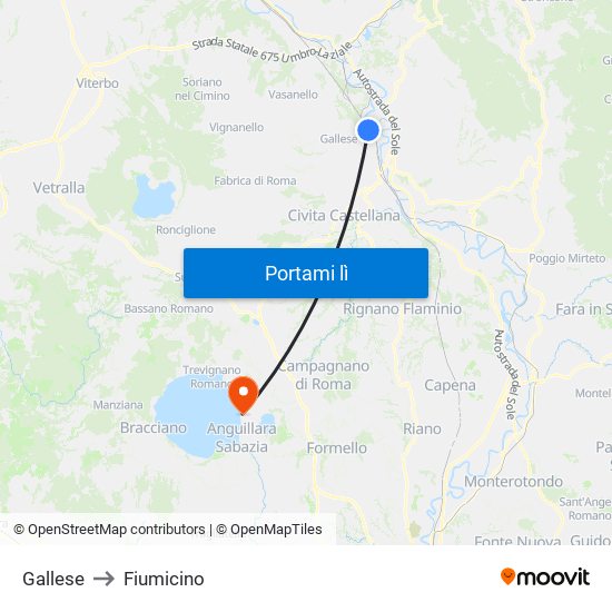 Gallese to Fiumicino map