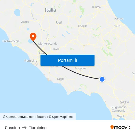 Cassino to Fiumicino map