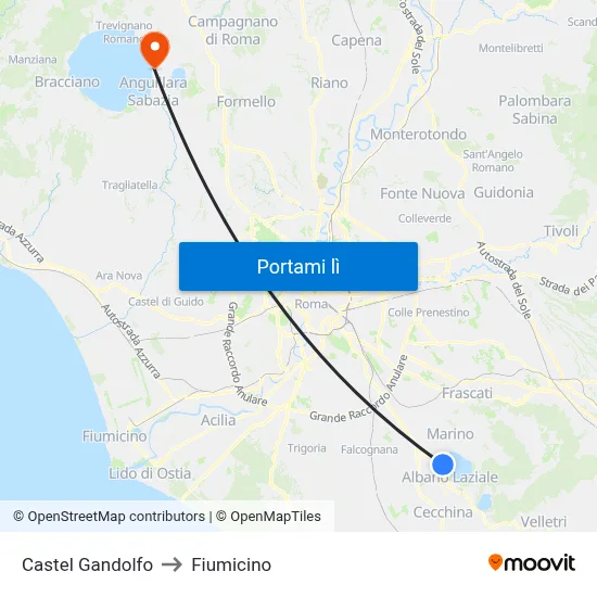 Castel Gandolfo to Fiumicino map