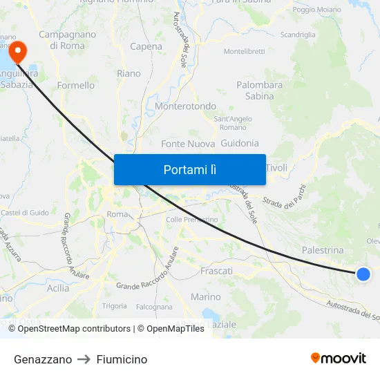 Genazzano to Fiumicino map