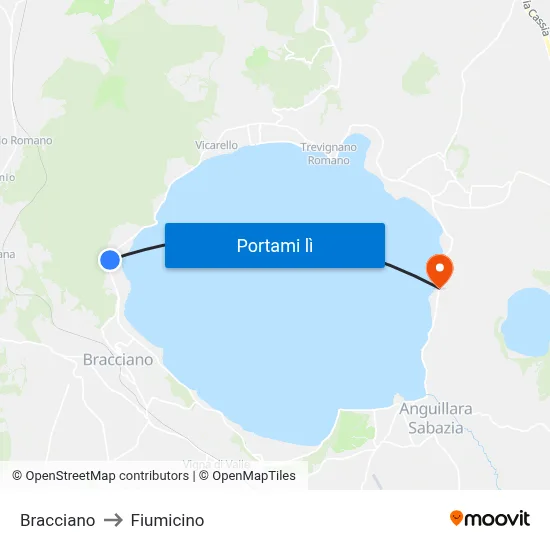 Bracciano to Fiumicino map