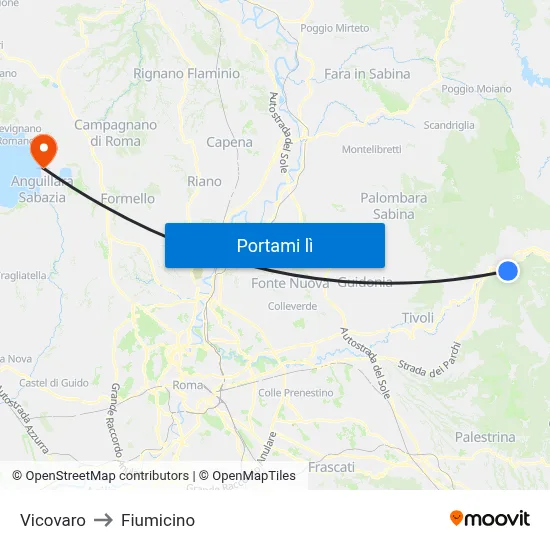 Vicovaro to Fiumicino map